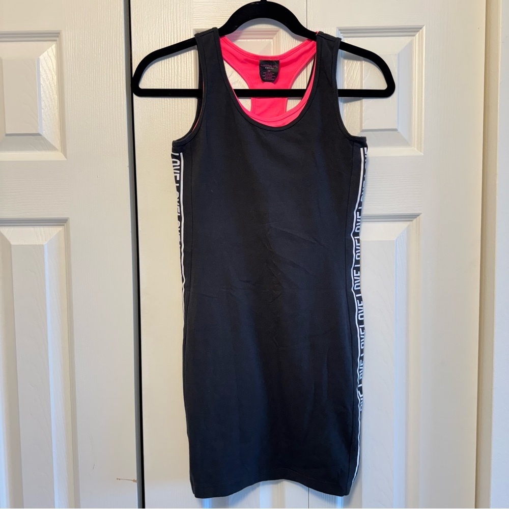 Material Girl Active Black and Pink Tank Dress, Size XS